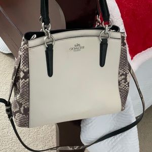 Small Coach handbag- light beige with faux snakeskin sides